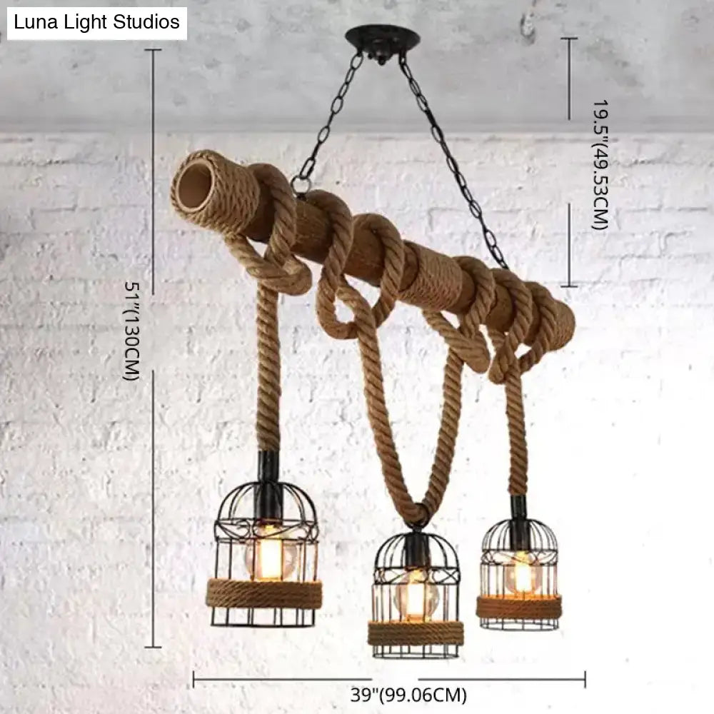 Rustic industrial hemp rope pendant lamp kitchen island lighting