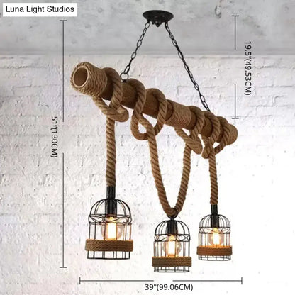 Rustic industrial hemp rope pendant lamp kitchen island lighting