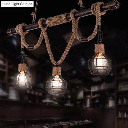 Rustic industrial hemp rope pendant lamp kitchen island lighting