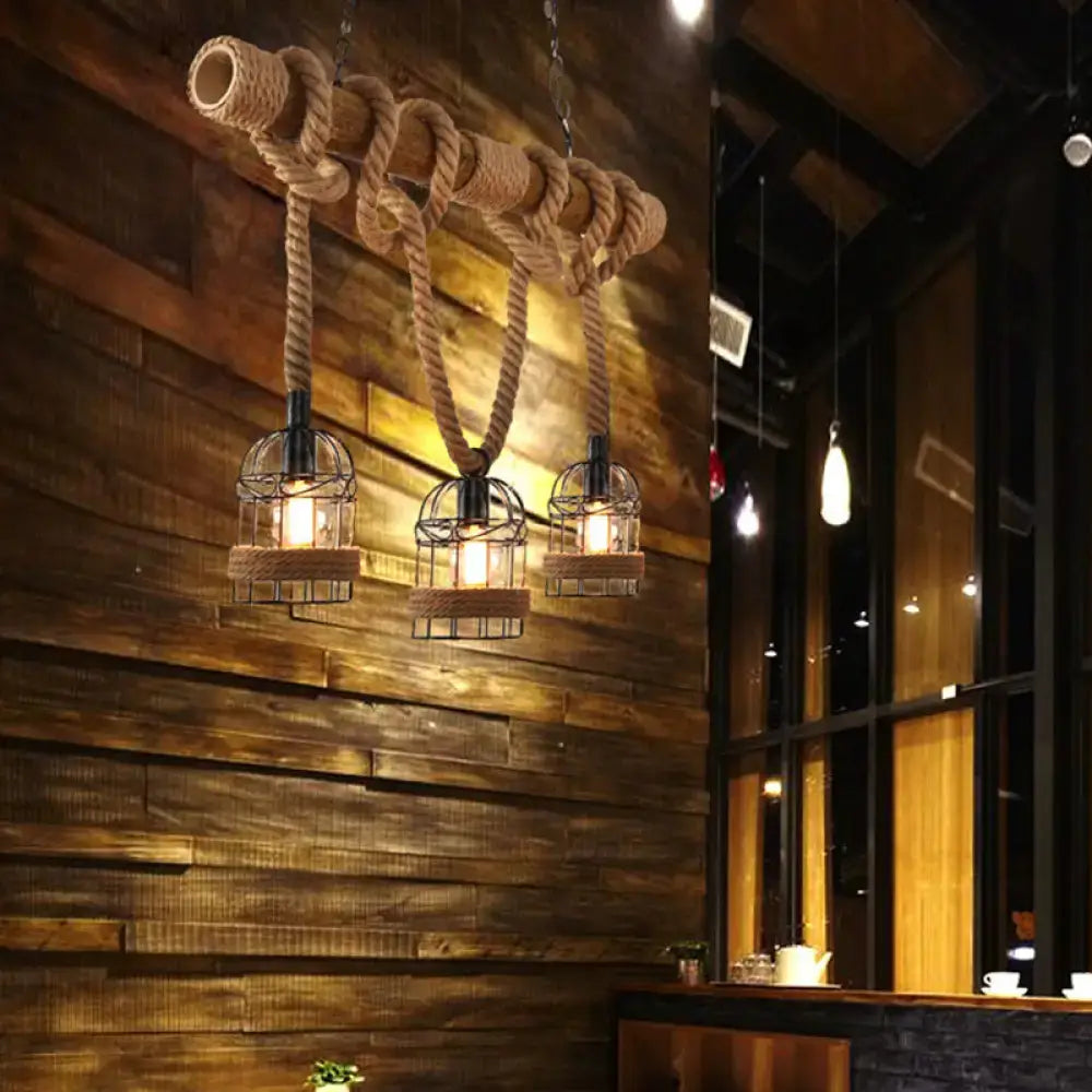 Rustic industrial hemp rope pendant lamp kitchen island lighting