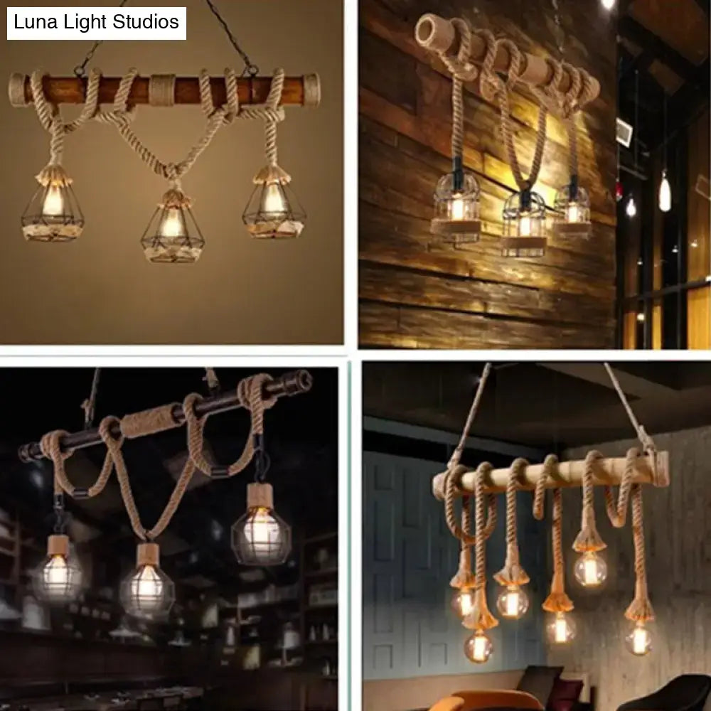 Rustic industrial hemp rope pendant lamp kitchen island lighting