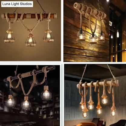 Rustic industrial hemp rope pendant lamp kitchen island lighting