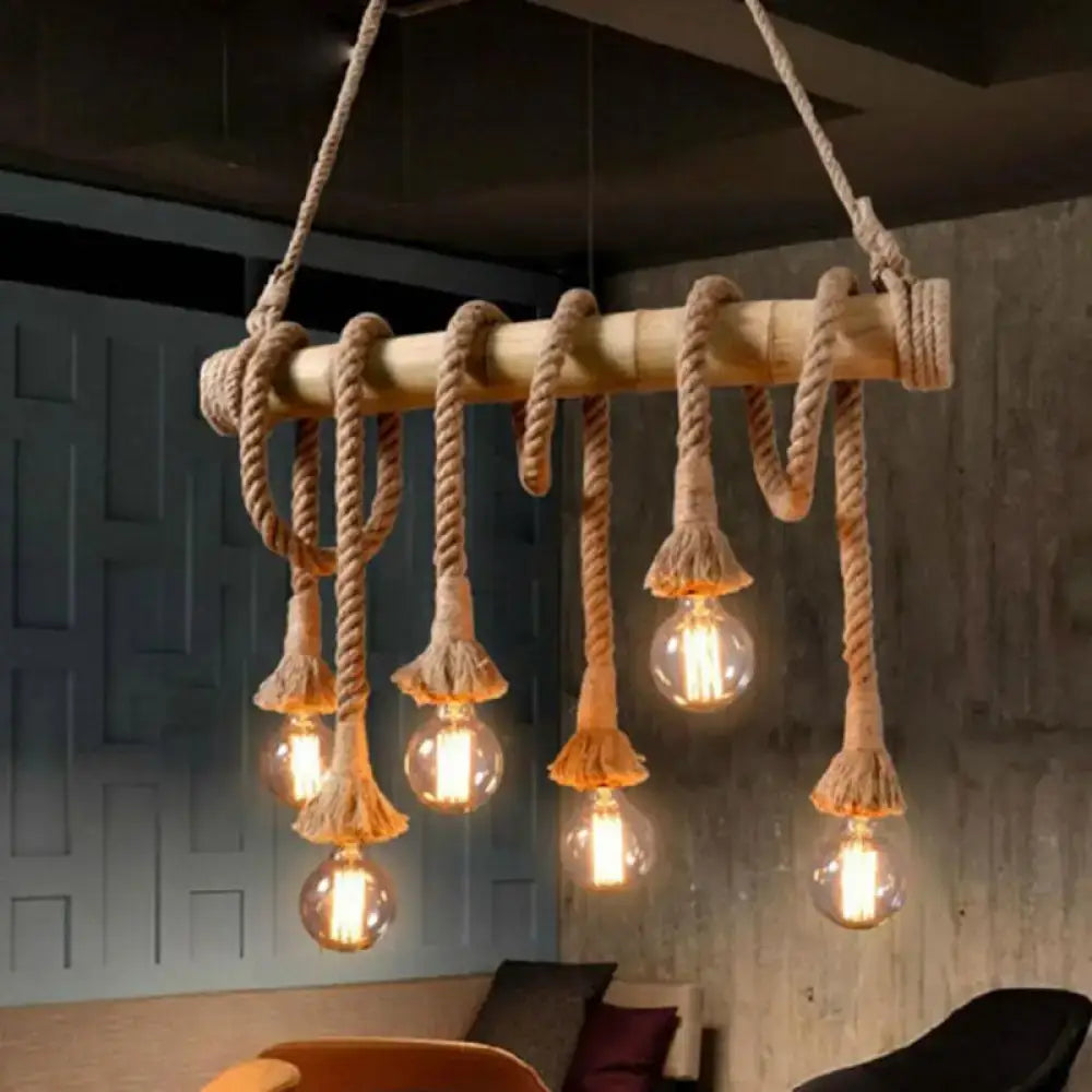 Rustic industrial hemp rope pendant lamp kitchen island lighting