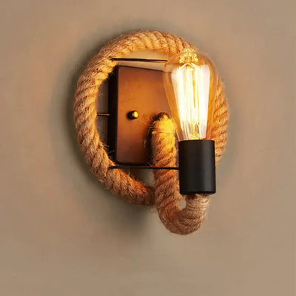 Rustic industrial hemp rope wall lamp bedroom edison sconce