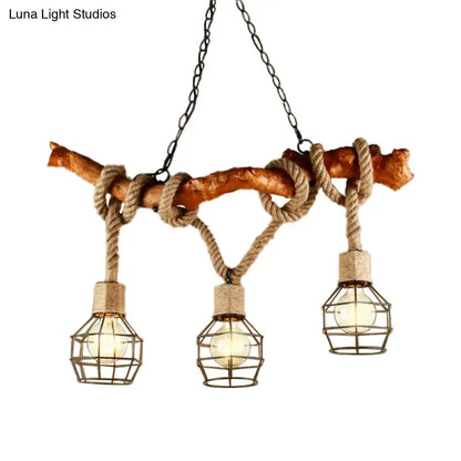 Rustic industrial rope beige island pendant light dining room