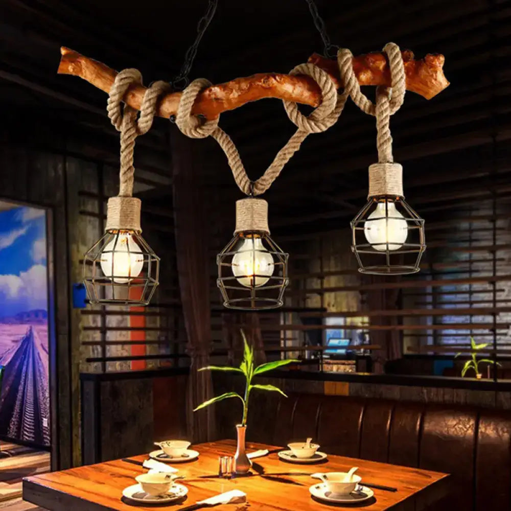 Rustic industrial rope beige island pendant light dining room