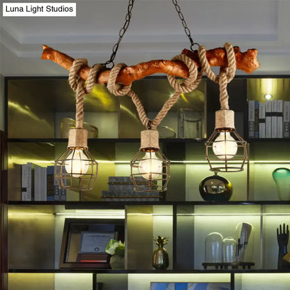 Rustic industrial rope beige island pendant light dining room