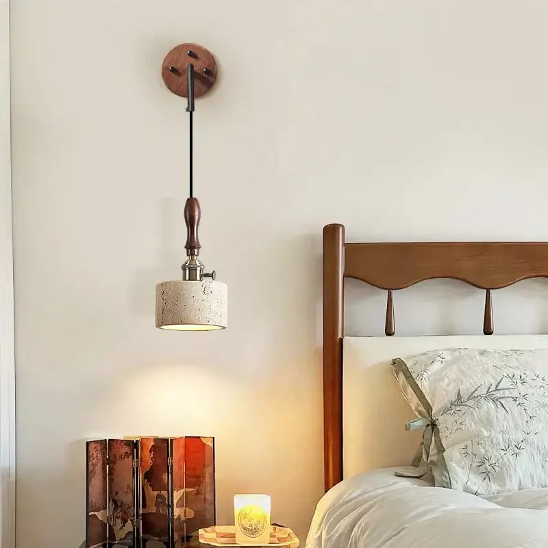 Rustic industrial wood and concrete wall sconce bedroom light