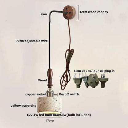 Rustic industrial wood and concrete wall sconce bedroom light