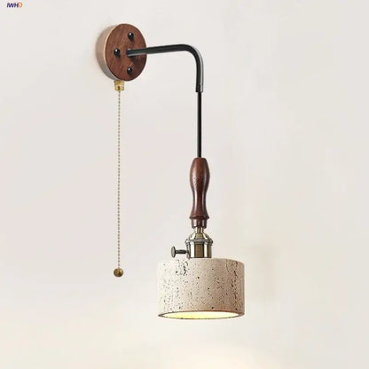 Rustic industrial wood and concrete wall sconce bedroom light