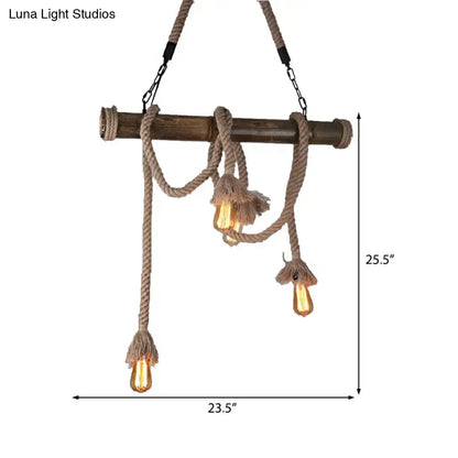 Rustic industrial wood and rope island pendant light dining room