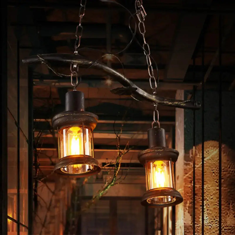 Rustic kerosene island light clear glass dining room pendant
