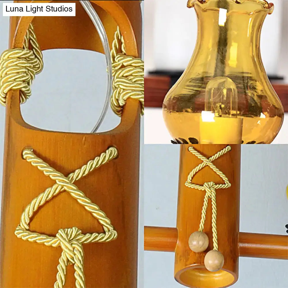 Rustic kerosene island light wooden chandelier kitchen amber glass
