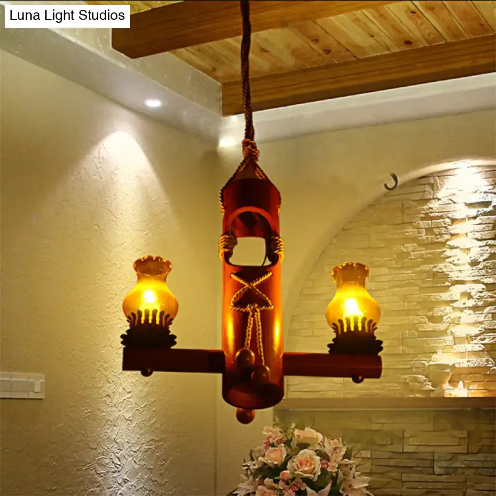 Rustic kerosene island light wooden chandelier kitchen amber glass