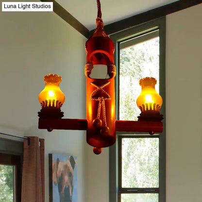 Rustic kerosene island light wooden chandelier kitchen amber glass