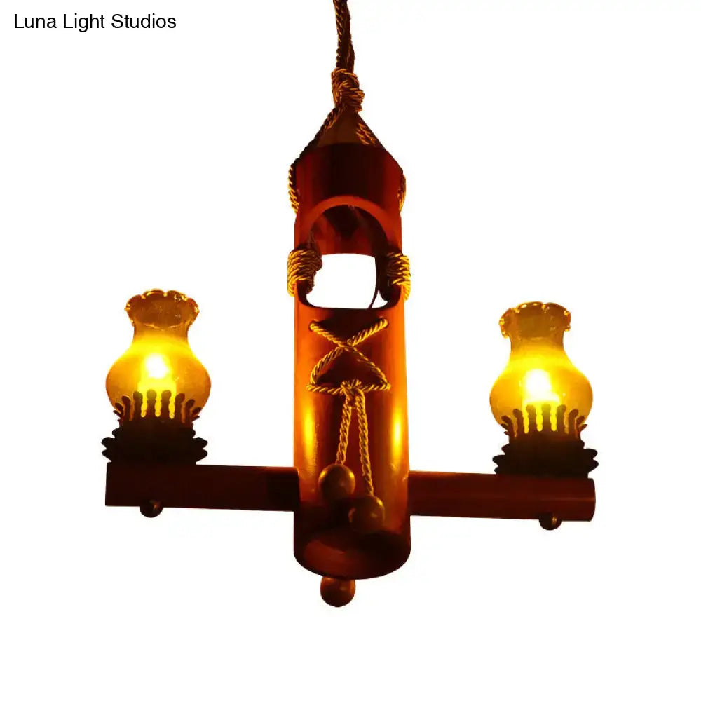 Rustic kerosene island light wooden chandelier kitchen amber glass