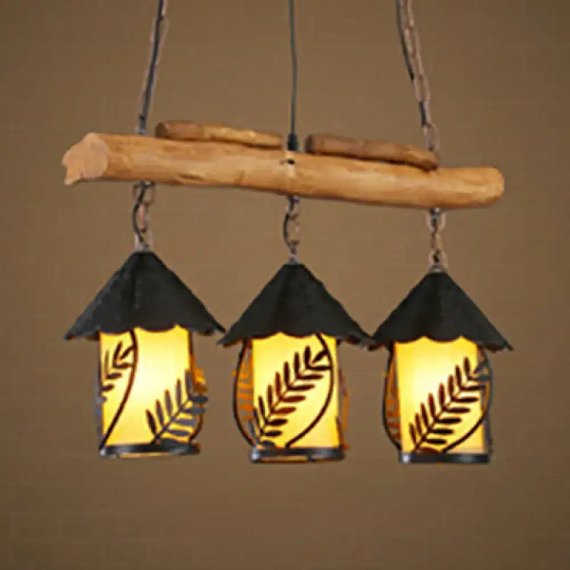 Rustic leaf lantern island lighting dining room wooden beam pendant