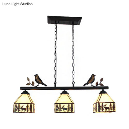 Rustic lodge black stained glass pendant light – dining room deer chandelier