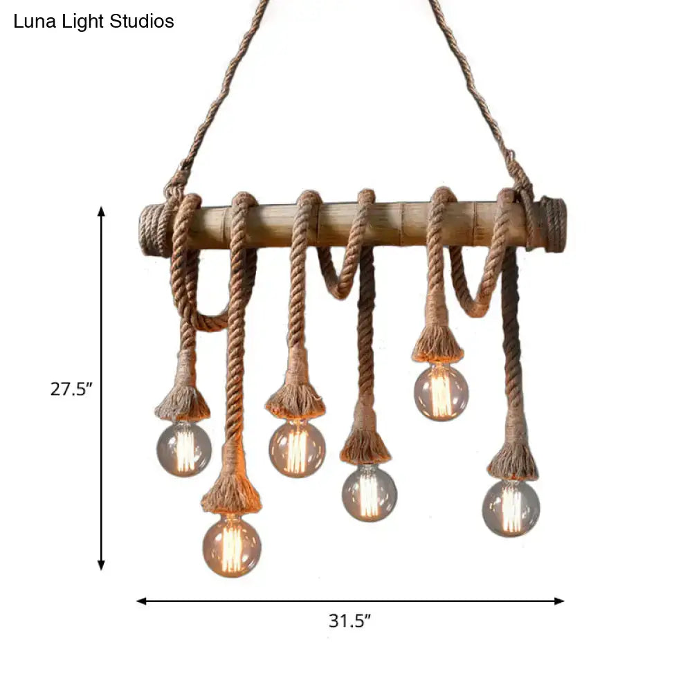 Rustic lodge industrial bamboo island light kitchen rope chandelier