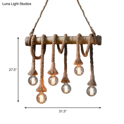 Rustic lodge industrial bamboo island light kitchen rope chandelier