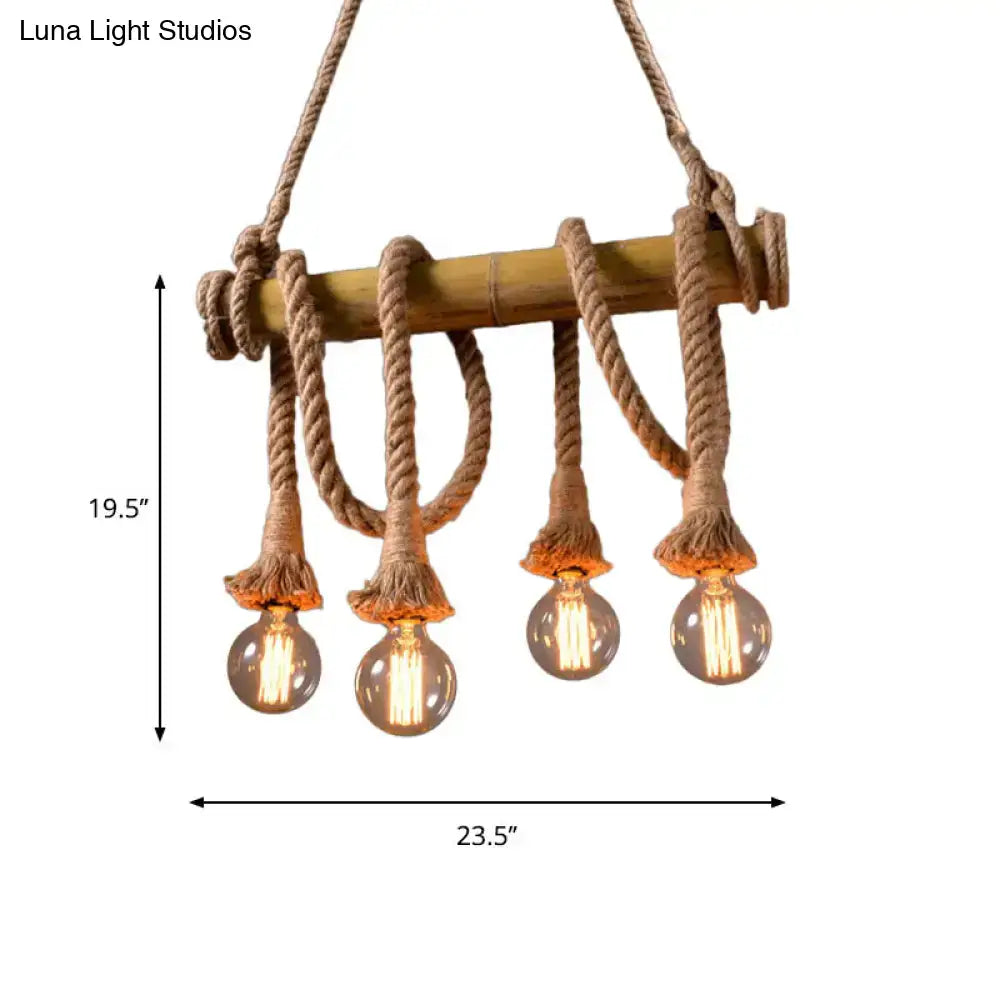 Rustic lodge industrial bamboo island light kitchen rope chandelier