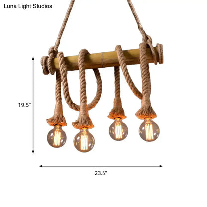 Rustic lodge industrial bamboo island light kitchen rope chandelier