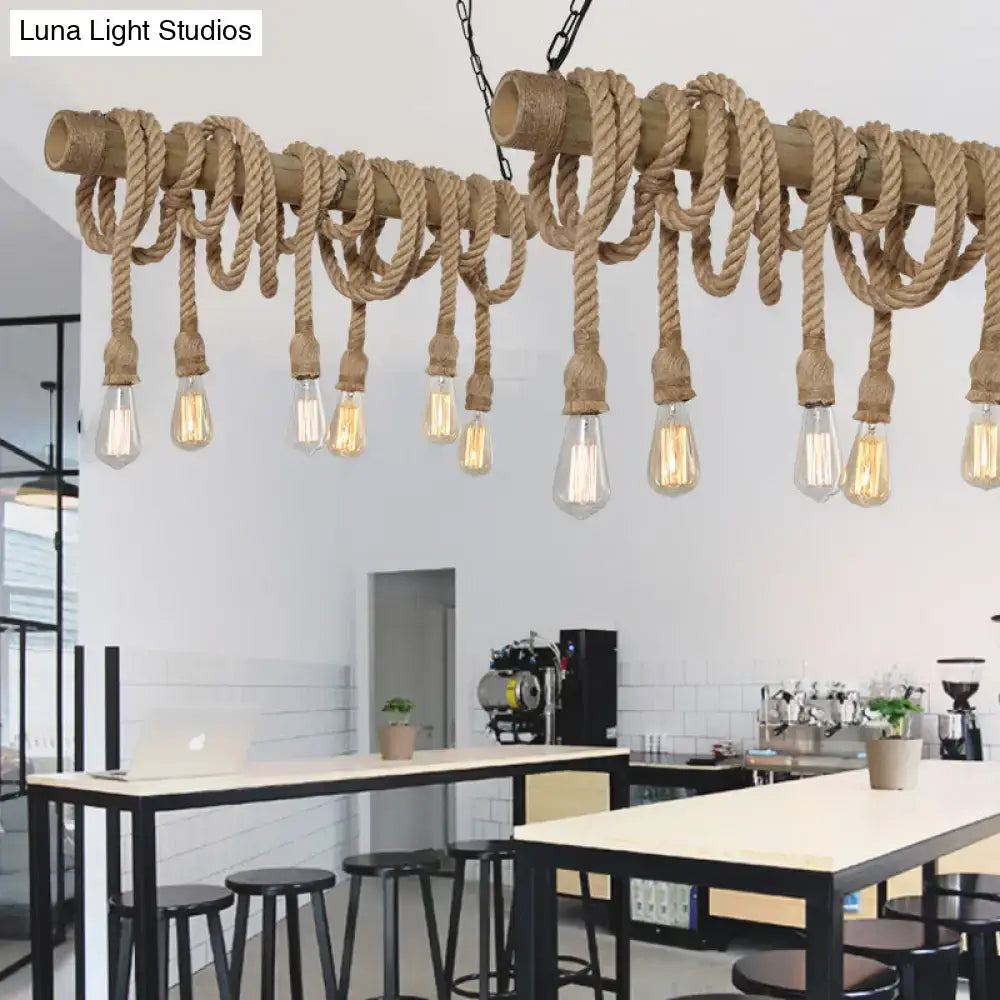 Rustic lodge industrial bamboo island light kitchen rope chandelier