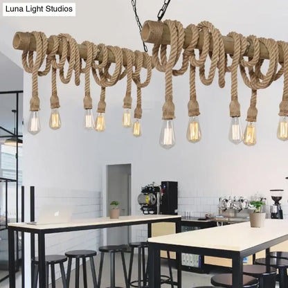 Rustic lodge industrial bamboo island light kitchen rope chandelier