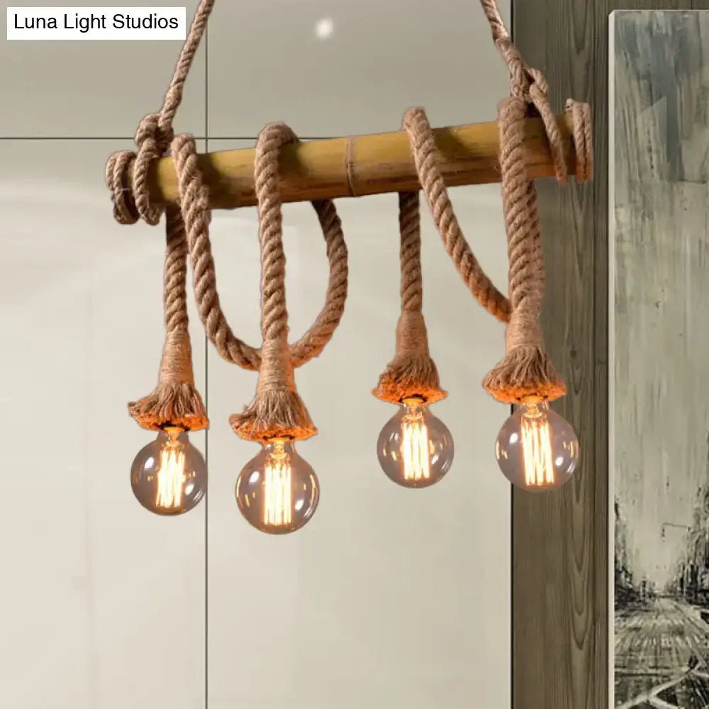 Rustic lodge industrial bamboo island light kitchen rope chandelier