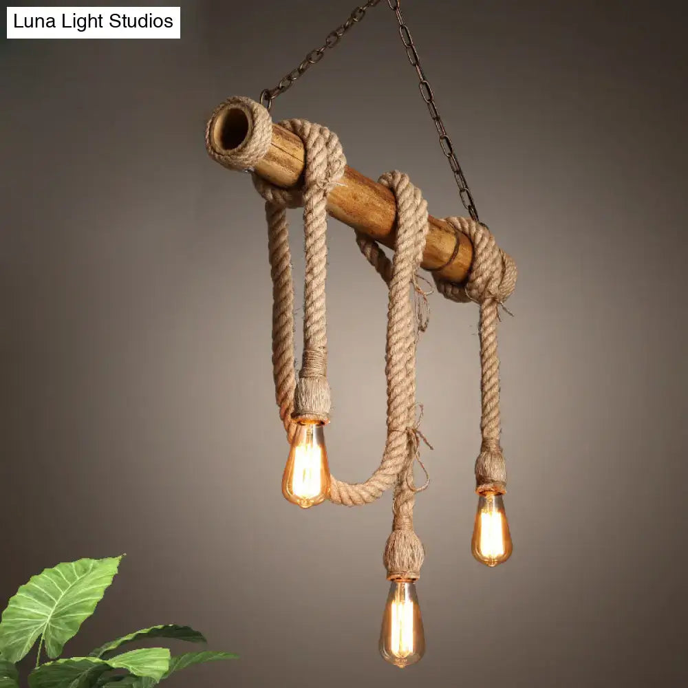 Rustic lodge industrial bamboo island light kitchen rope chandelier
