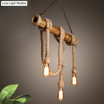Rustic lodge industrial bamboo island light kitchen rope chandelier