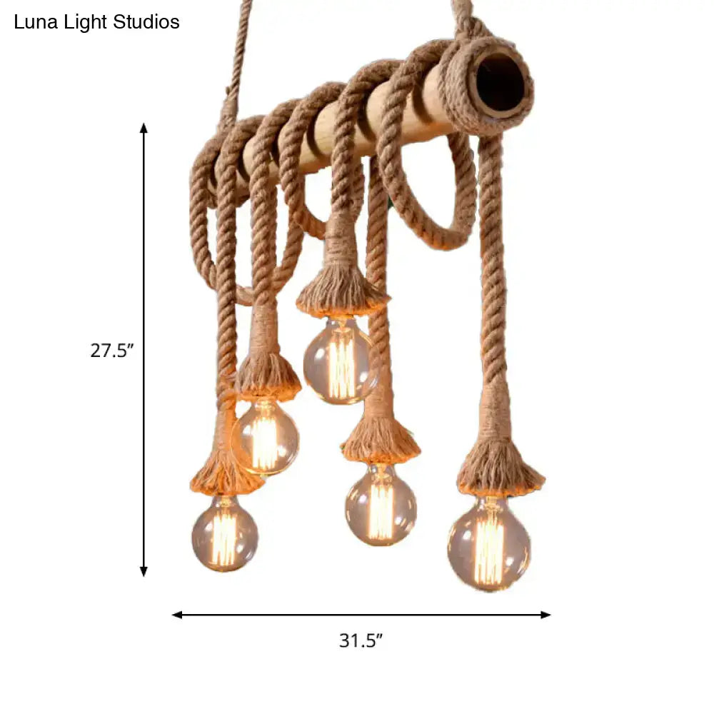 Rustic lodge industrial bamboo island light kitchen rope chandelier