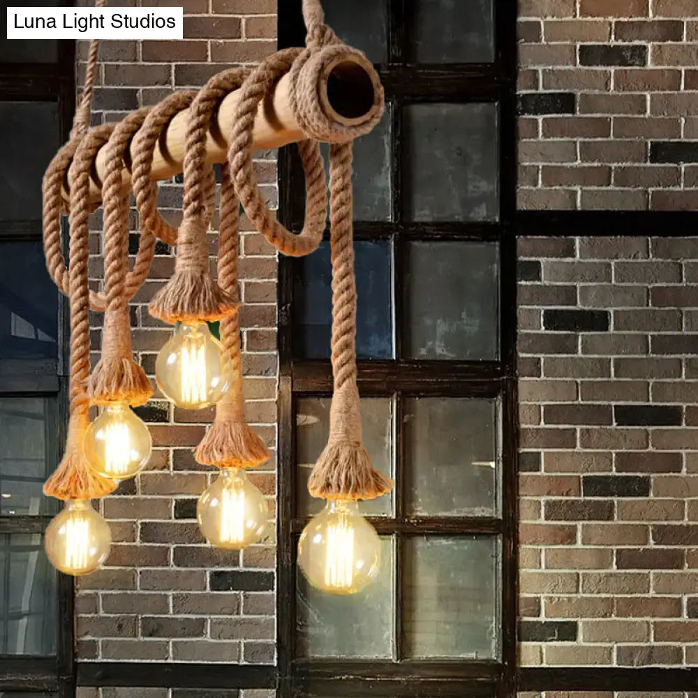 Rustic lodge industrial bamboo island light kitchen rope chandelier