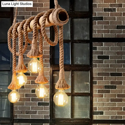Rustic lodge industrial bamboo island light kitchen rope chandelier