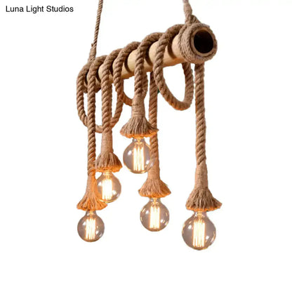 Rustic lodge industrial bamboo island light kitchen rope chandelier