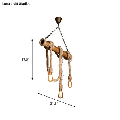 Rustic lodge industrial bamboo island light kitchen rope chandelier