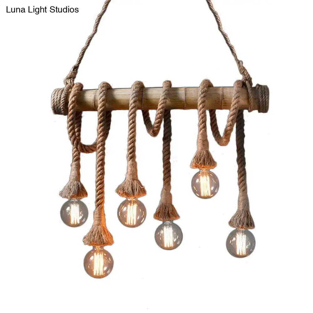 Rustic lodge industrial bamboo island light kitchen rope chandelier