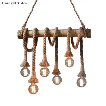Rustic lodge industrial bamboo island light kitchen rope chandelier