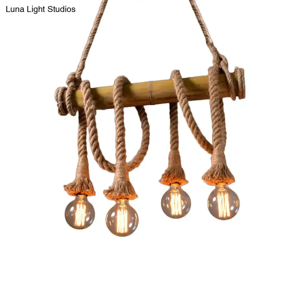 Rustic lodge industrial bamboo island light kitchen rope chandelier