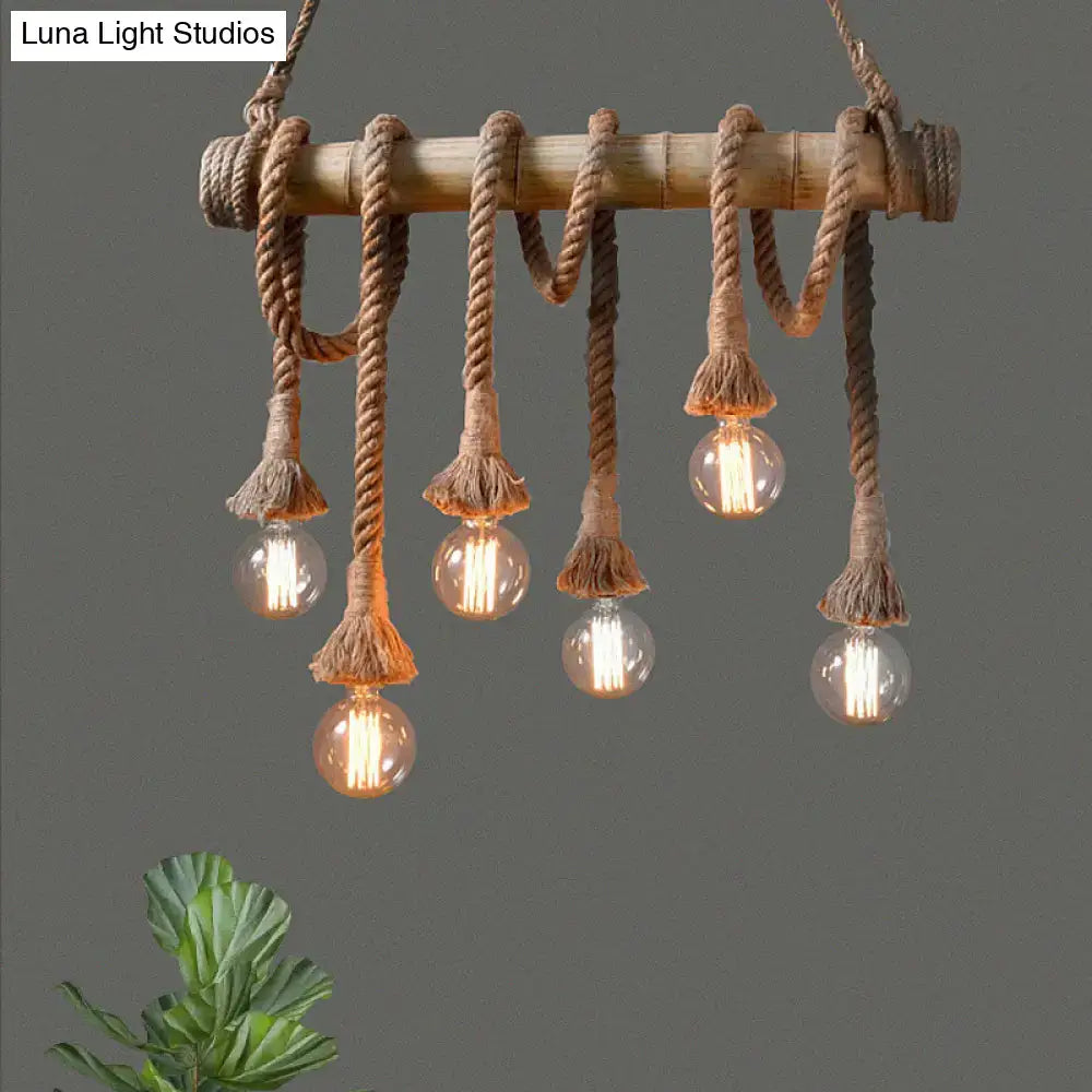 Rustic lodge industrial bamboo island light kitchen rope chandelier