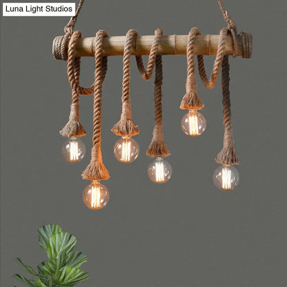 Rustic lodge industrial bamboo island light kitchen rope chandelier
