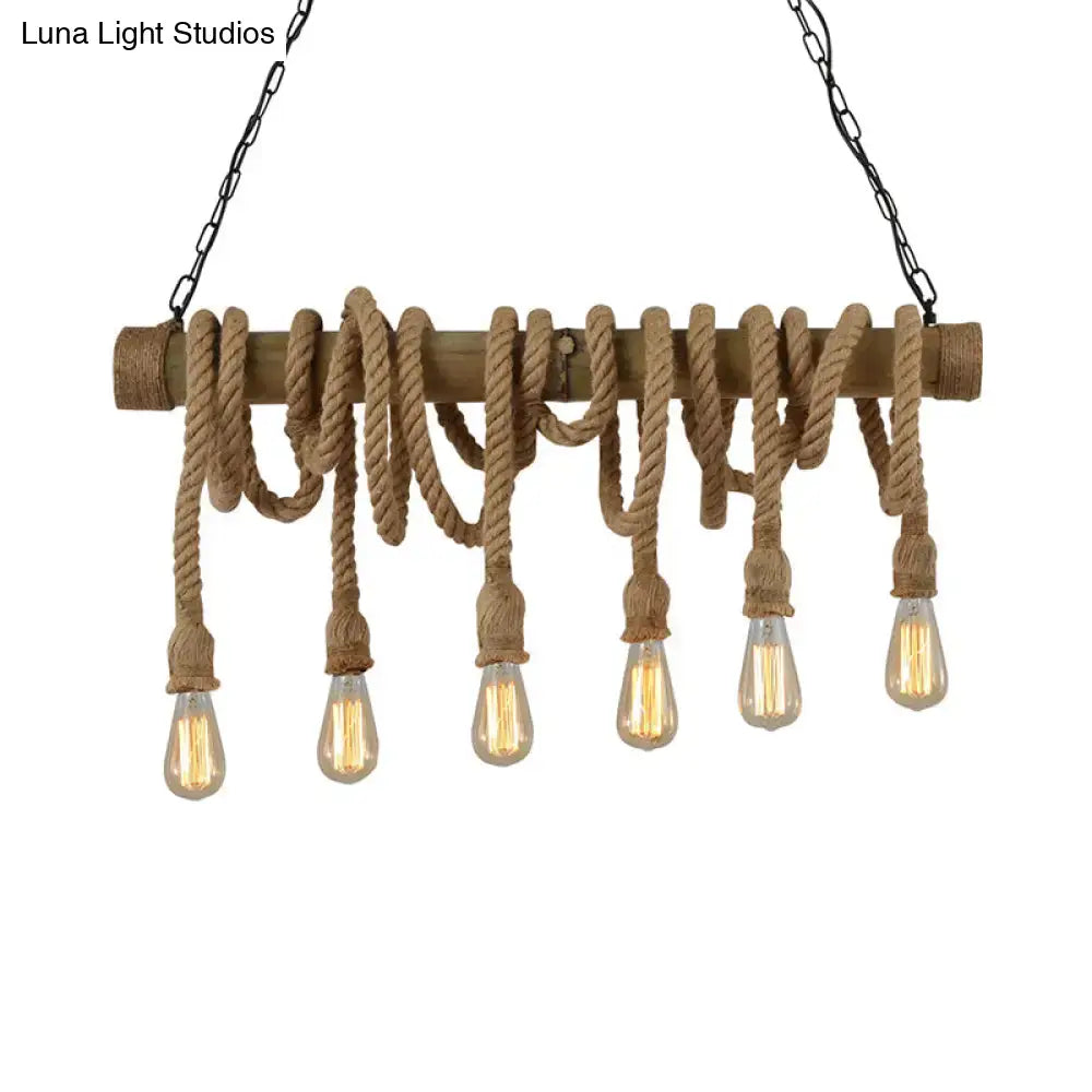 Rustic lodge industrial bamboo island light kitchen rope chandelier