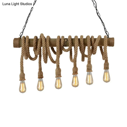 Rustic lodge industrial bamboo island light kitchen rope chandelier