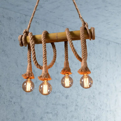 Rustic lodge industrial bamboo island light kitchen rope chandelier