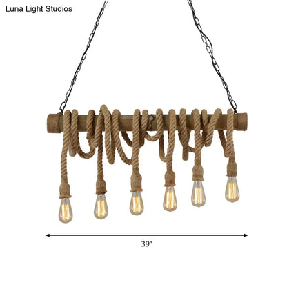 Rustic lodge industrial bamboo island light kitchen rope chandelier