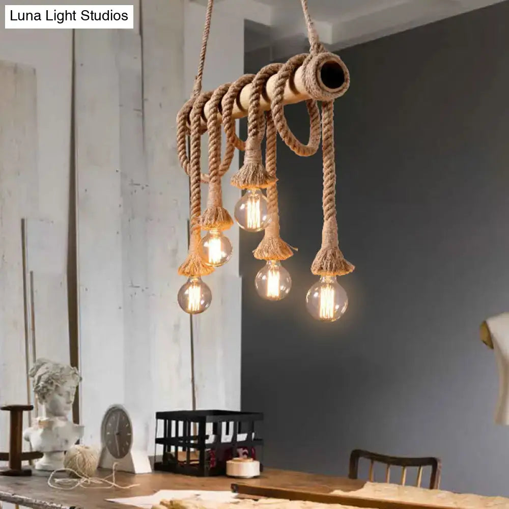 Rustic lodge industrial bamboo island light kitchen rope chandelier