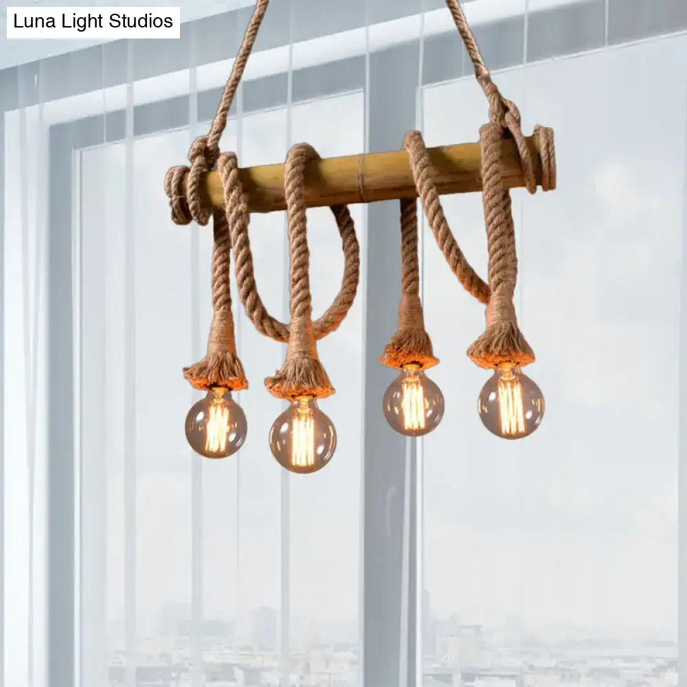 Rustic lodge industrial bamboo island light kitchen rope chandelier
