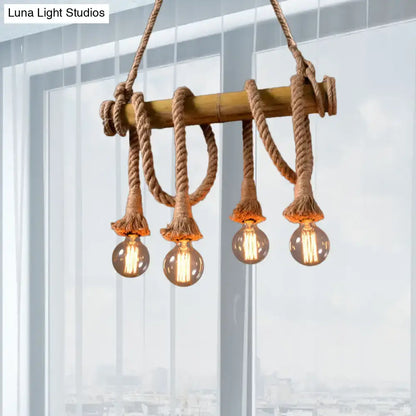 Rustic lodge industrial bamboo island light kitchen rope chandelier