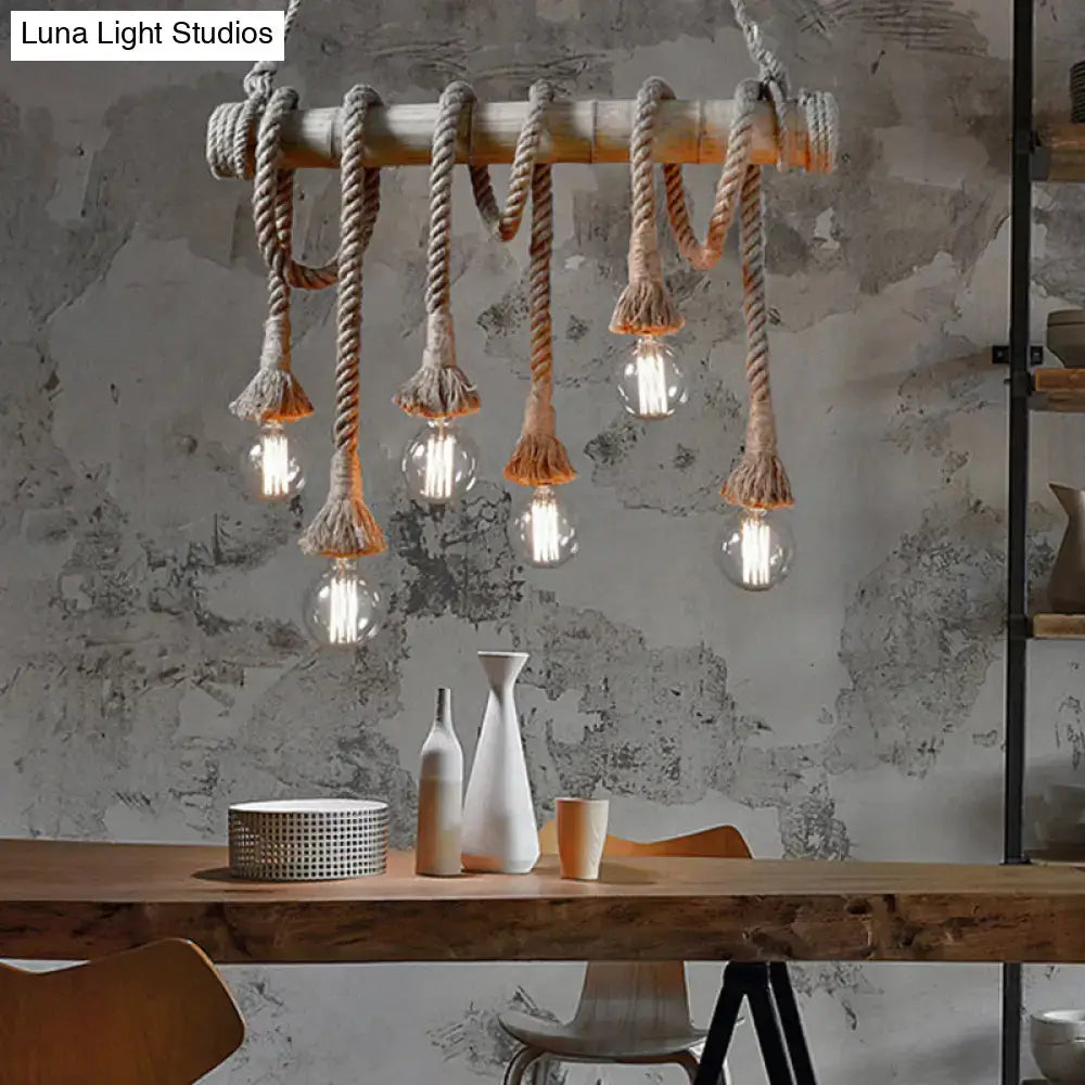 Rustic lodge industrial bamboo island light kitchen rope chandelier