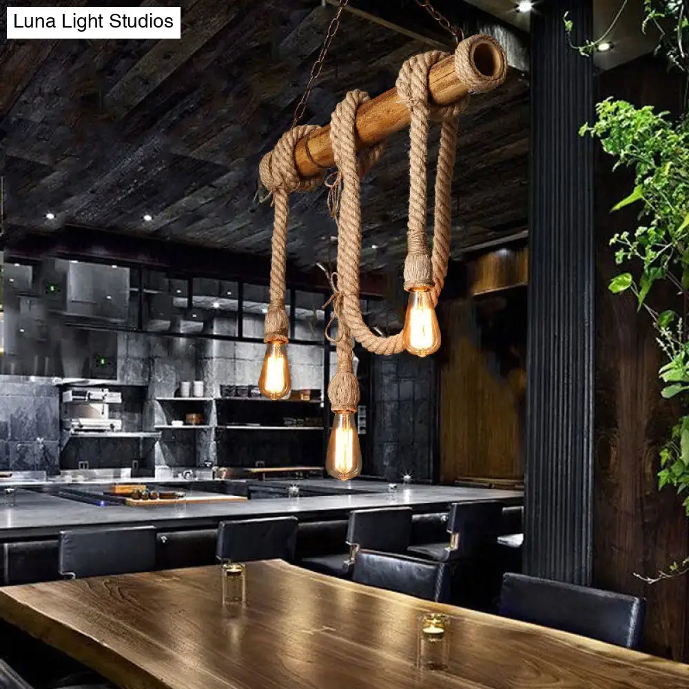 Rustic lodge industrial bamboo island light kitchen rope chandelier